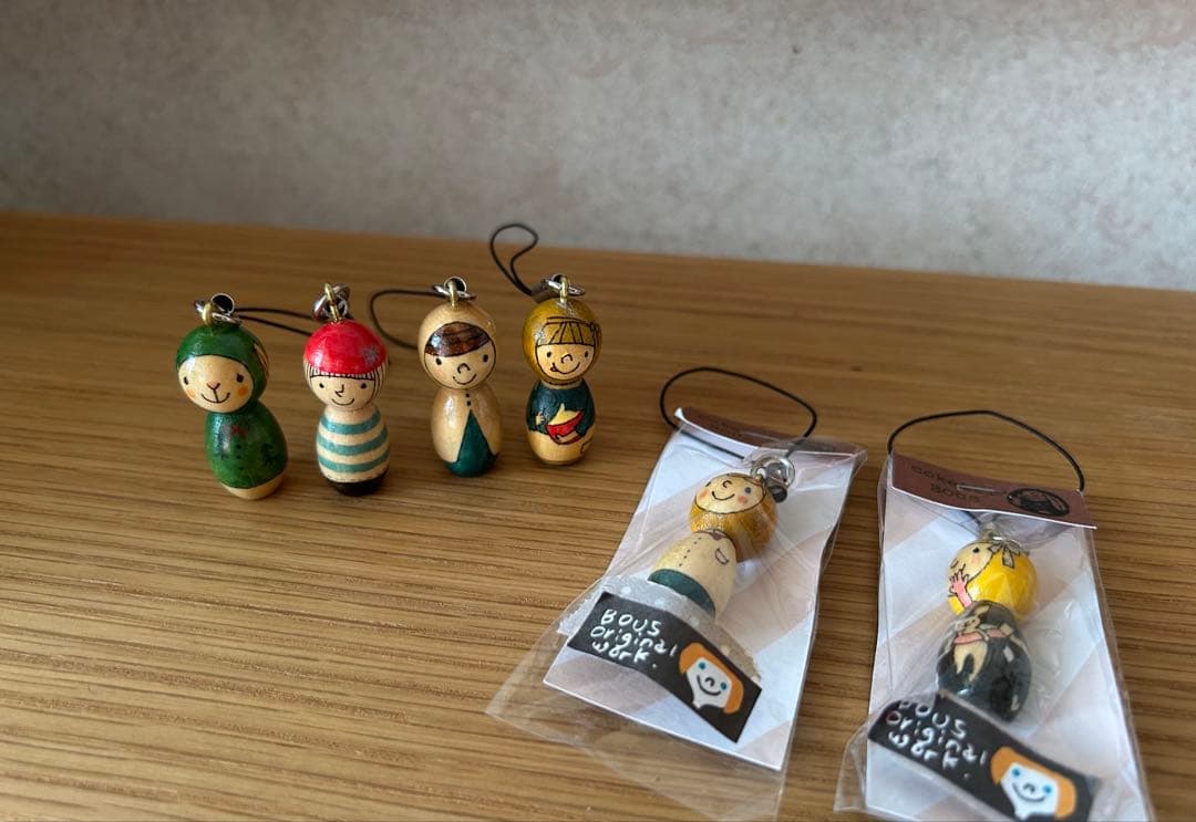 作家さん　bousさん　ハンドメイド　こけし　マトリョシカ　ストラップ6点セット