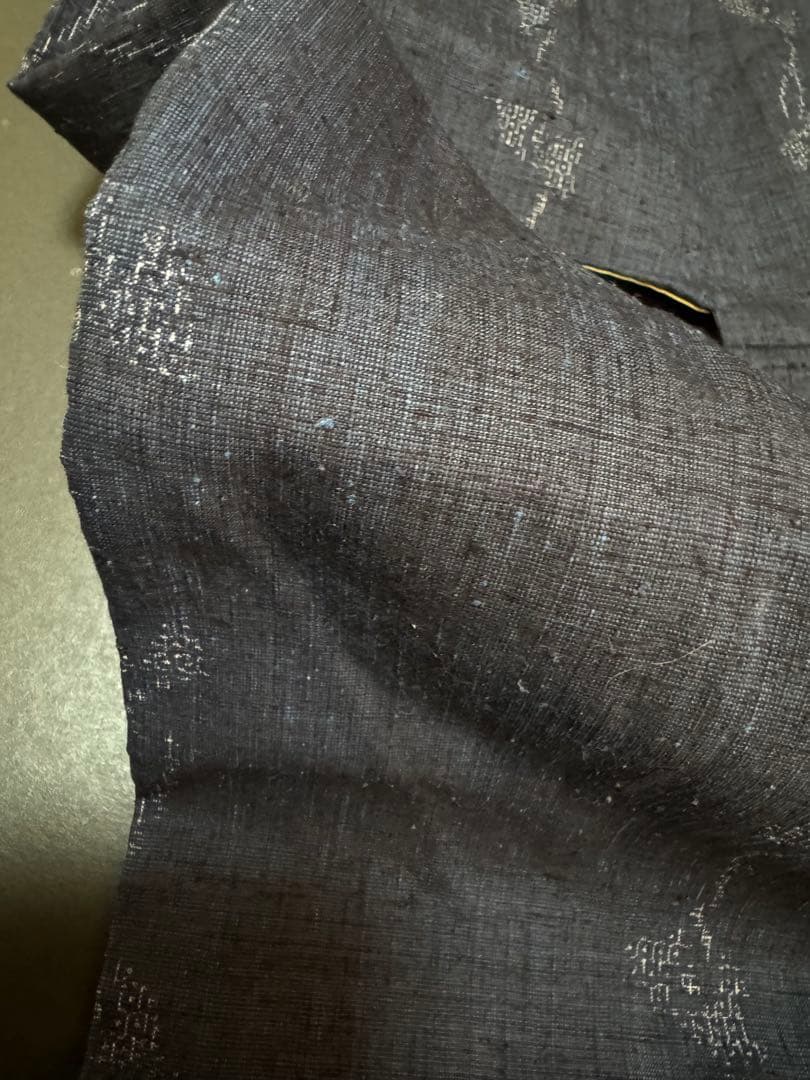 【極上美品】重要無形文化財 本場結城紬「結」地機 藍結城「本愛染 極上100亀甲