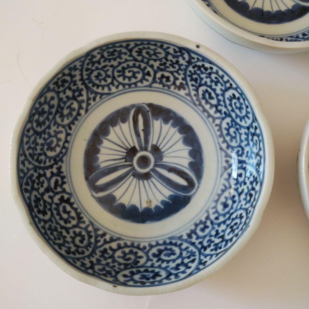 古伊万里 染付 蛸唐草文皿 三客 なます皿 くらわんか 筒江窯 アンティーク