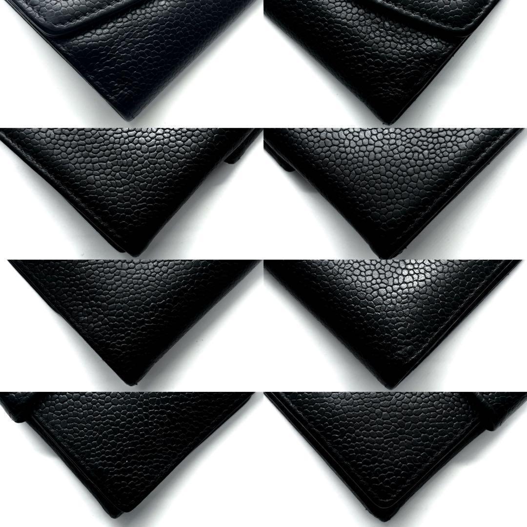 【美品✨】シャネル 財布 ココステッチ キャビア Wホック 二つ折 BL 黒