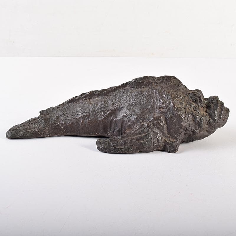 彫刻家　岡本錦朋作　ブロンズ　虎魚　おこぜ　置物　M　R7846