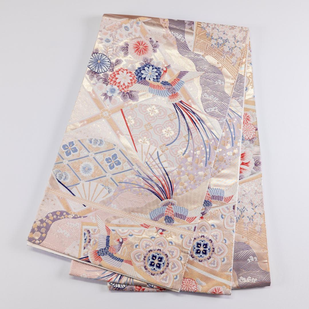 S R7SK1321 振袖+帯 2点セット 花 道長花鳥文 扇 ピンク