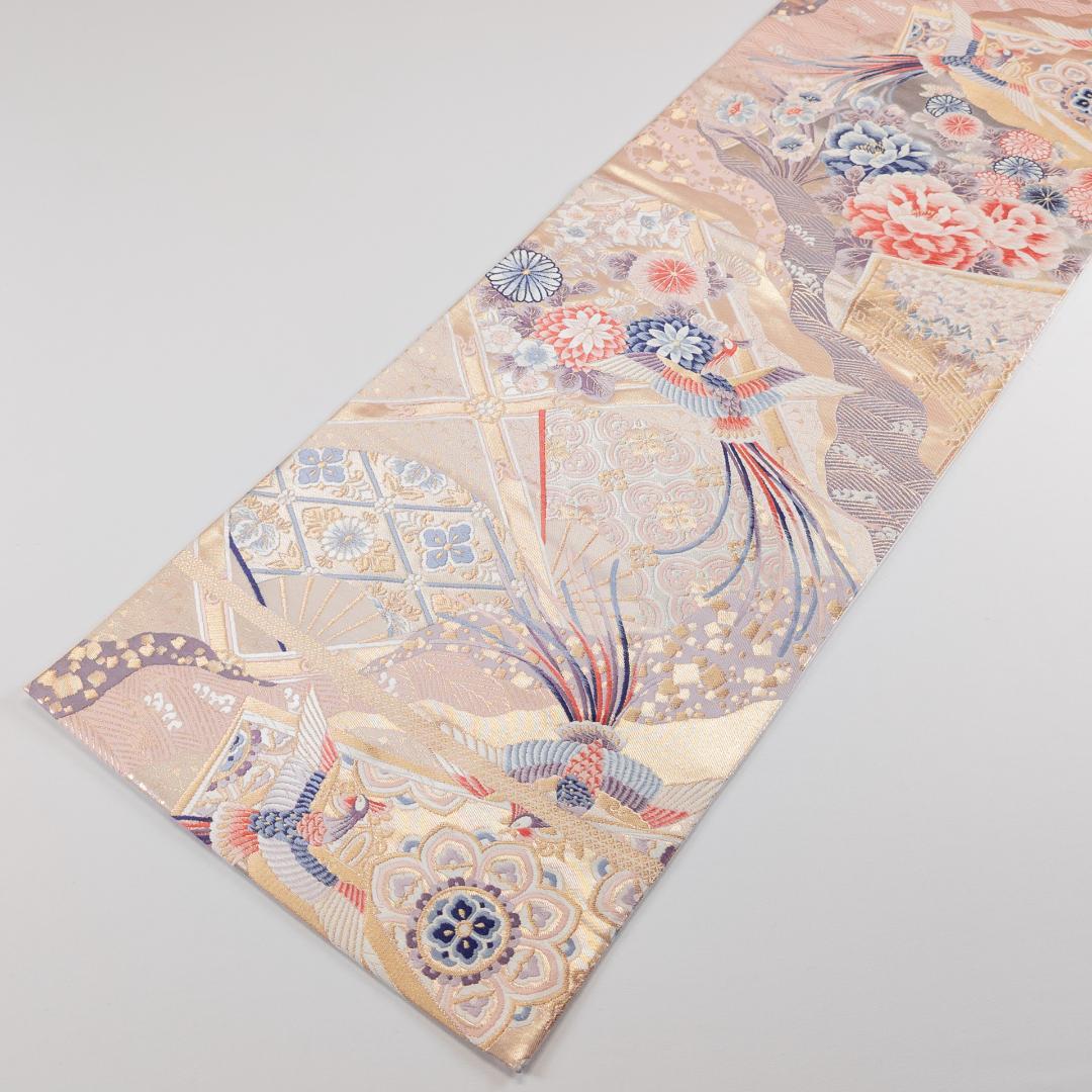 S R7SK1321 振袖+帯 2点セット 花 道長花鳥文 扇 ピンク