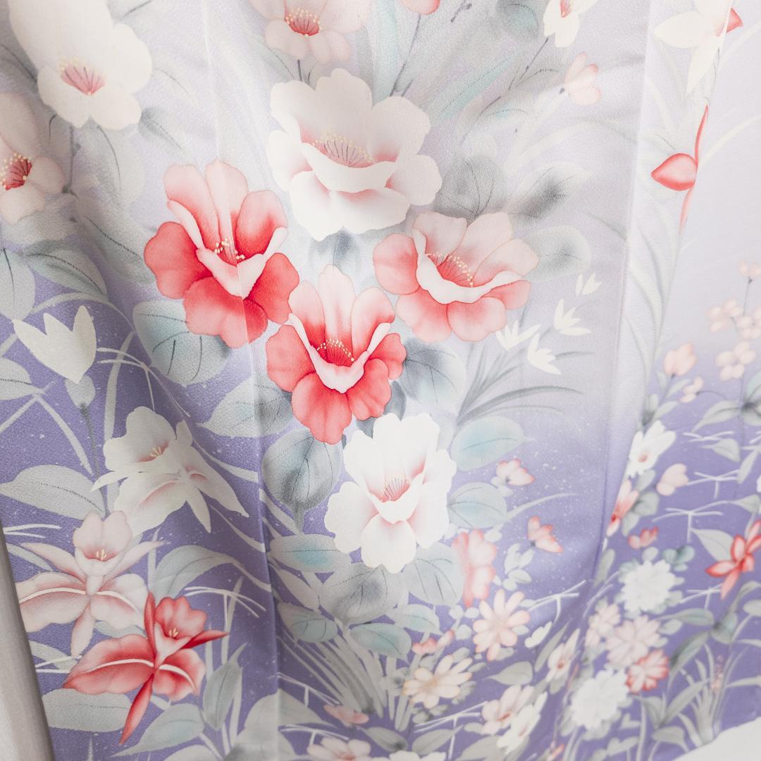 S R7SK1321 振袖+帯 2点セット 花 道長花鳥文 扇 ピンク