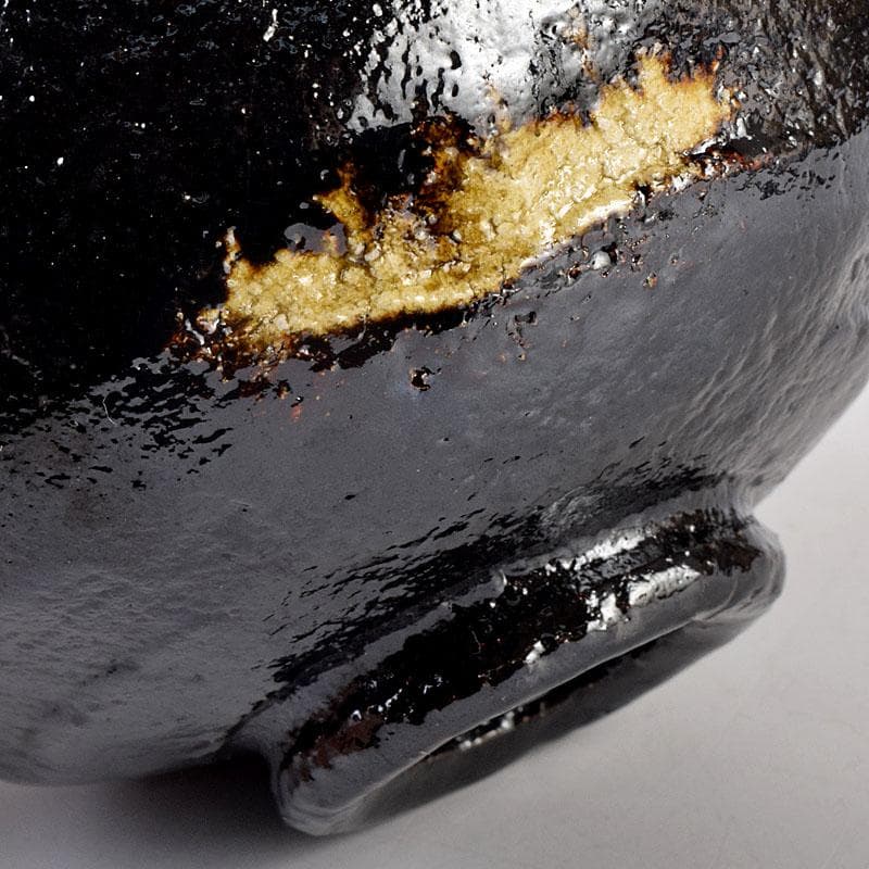 茶道具　楽吉左衛門　黒楽茶碗　銘光明　仕覆付　共布　碌々斎極め箱　V　R9014