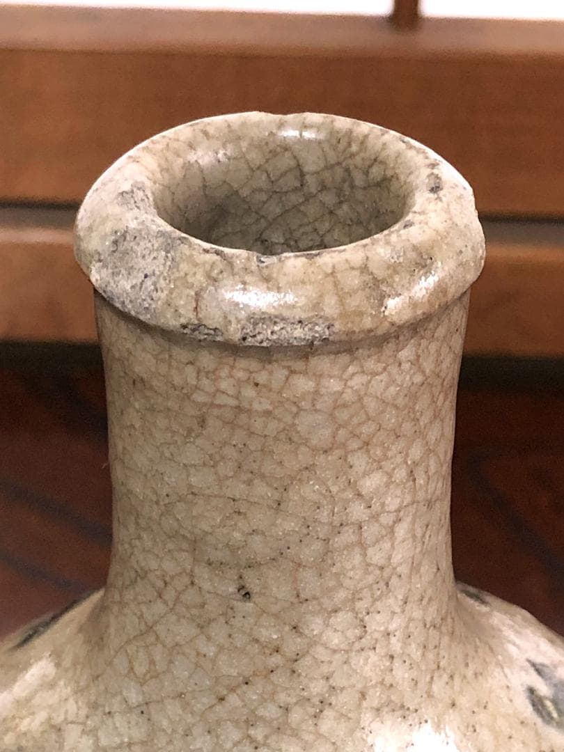 【 江戸期 骨董陶瓶 】 　梅鉢小紋染付 　徳利/花瓶