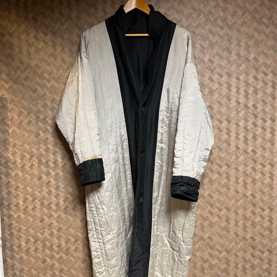 90s ヴィンテージ ナイロン中綿 ロングコート 黒