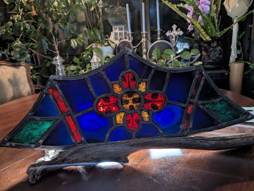 本物伝統技法！ イタリア 教会 バラ窓 アンティークステンドグラス