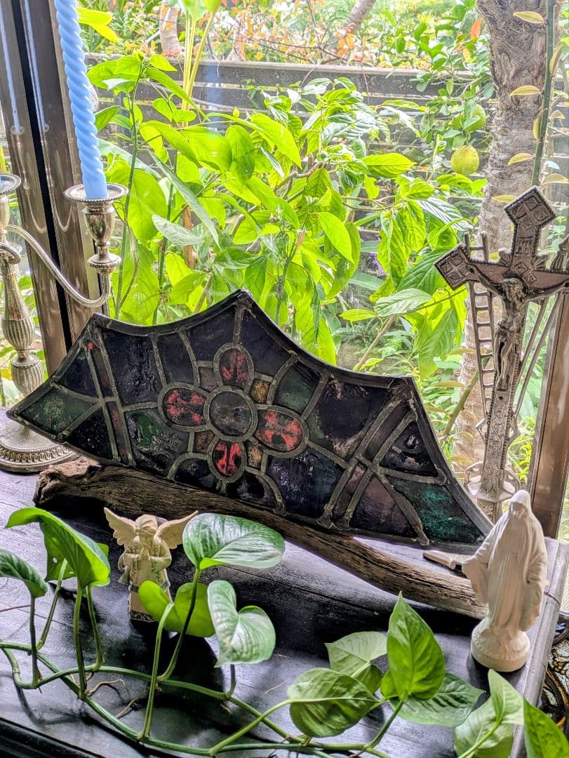 本物伝統技法！ イタリア 教会 バラ窓 アンティークステンドグラス