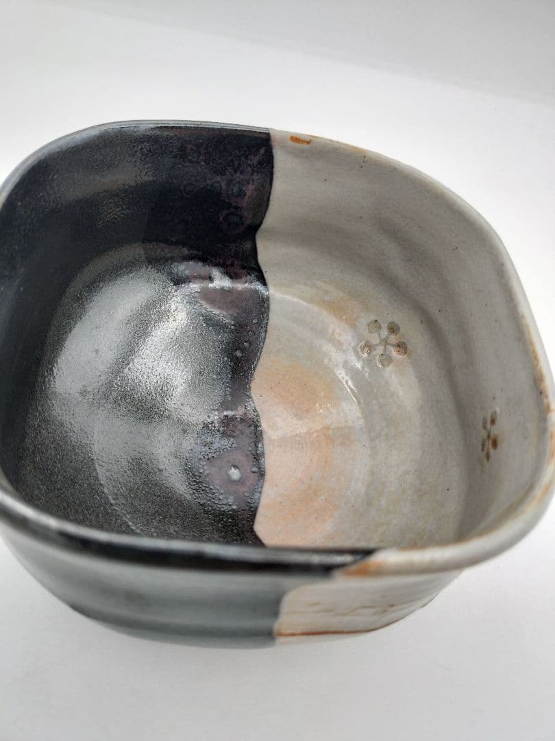 b469 茶碗 紀州焼 四方 利休梅 葵窯 寒川栖豊 木箱 茶道具 古物