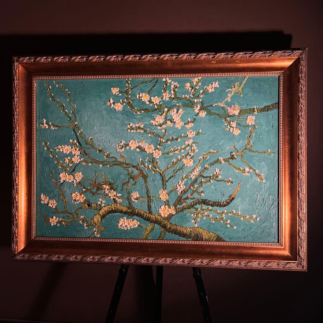 ★特大秀作★手書き油絵 ゴッホ 花咲くアーモンドの枝 額付 絵画 油彩画
