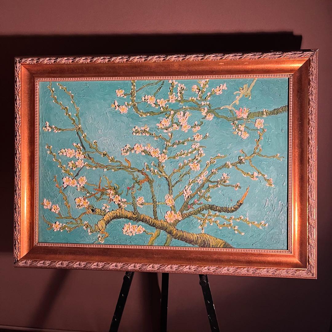 ★特大秀作★手書き油絵 ゴッホ 花咲くアーモンドの枝 額付 絵画 油彩画