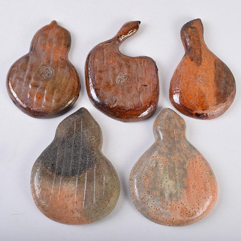 大樋焼　瓢式向皿　銘々皿　五客　在銘　時代箱付　V　R8991