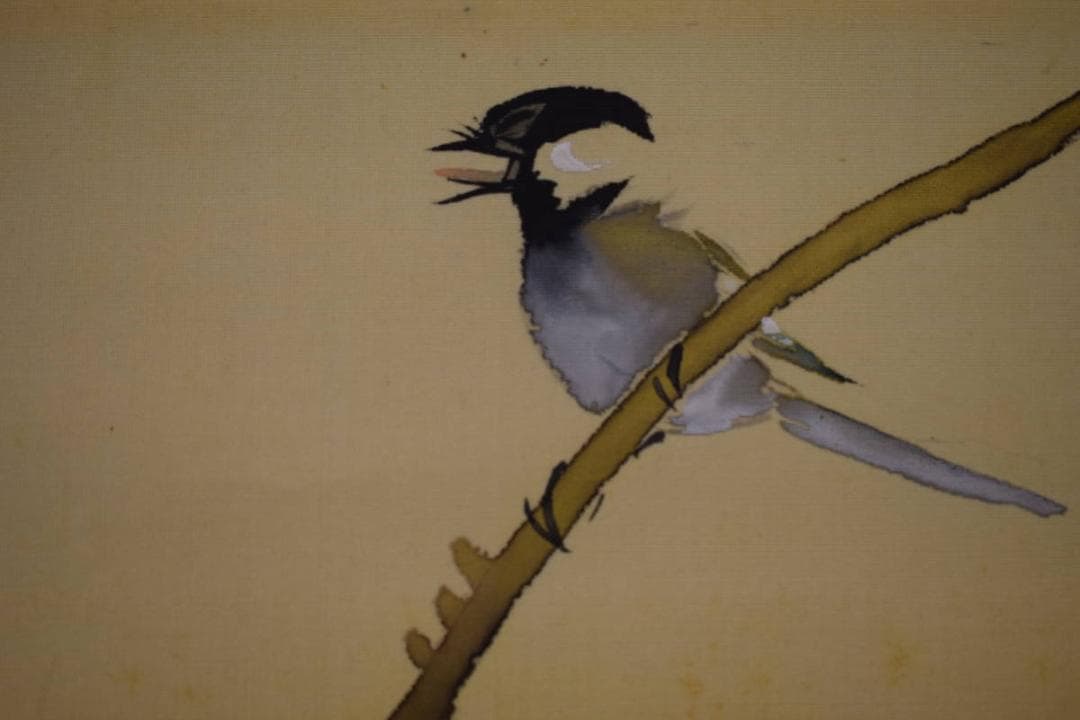 真作/東原方僊/晩秋紅葉に四十雀図/桐共箱二重箱付/布袋屋掛軸HG-884