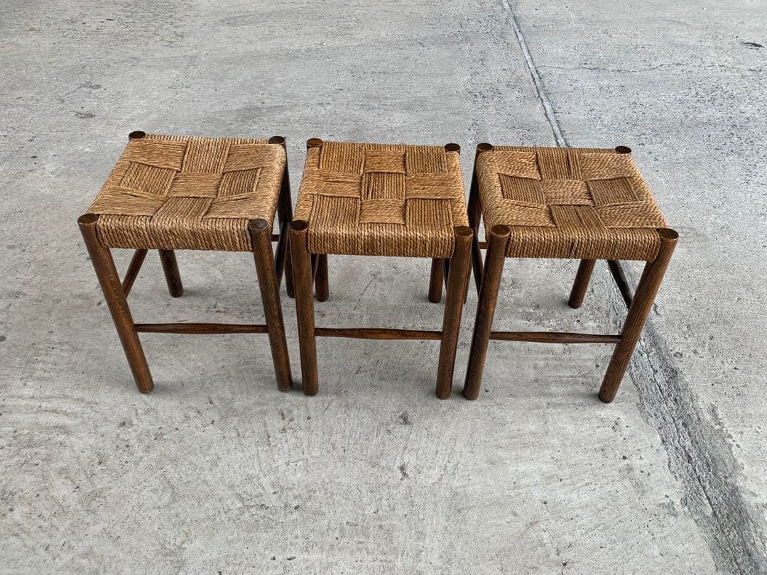 アンティーク ラッシュ スツール 縄編み チェア 民芸家具 椅子 No.6