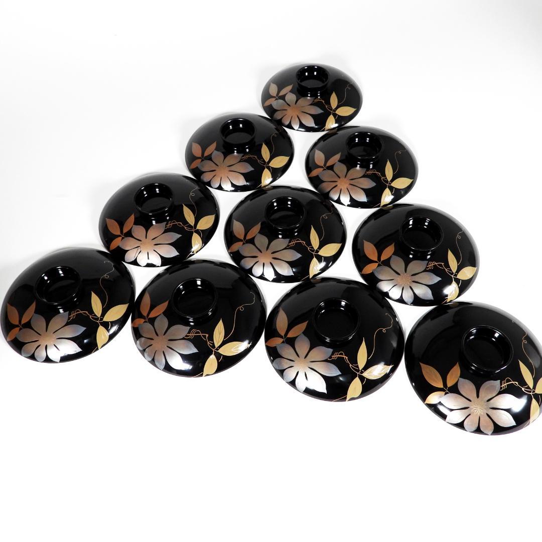 輪島塗　漆器　金蒔絵花絵紋　木製　蓋付椀　お煮物椀　大吸物椀　10客