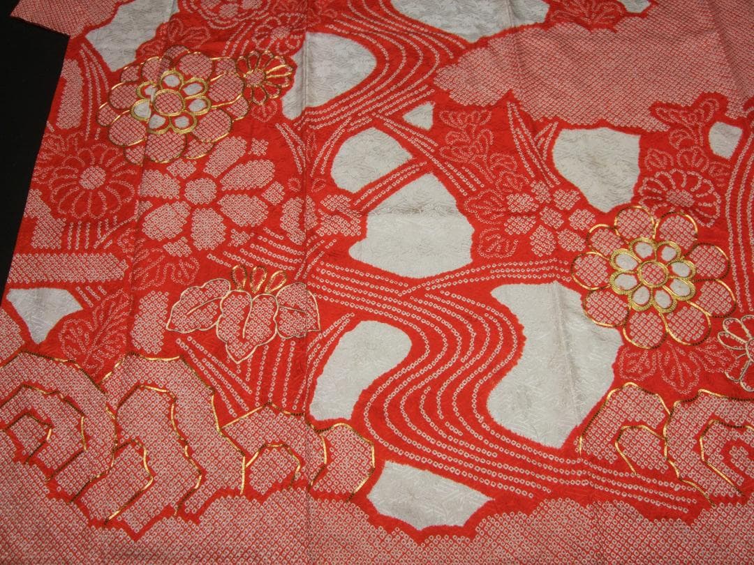 総絞り染め ビンテージ振袖フルセット 金駒刺繍 L8 成人式