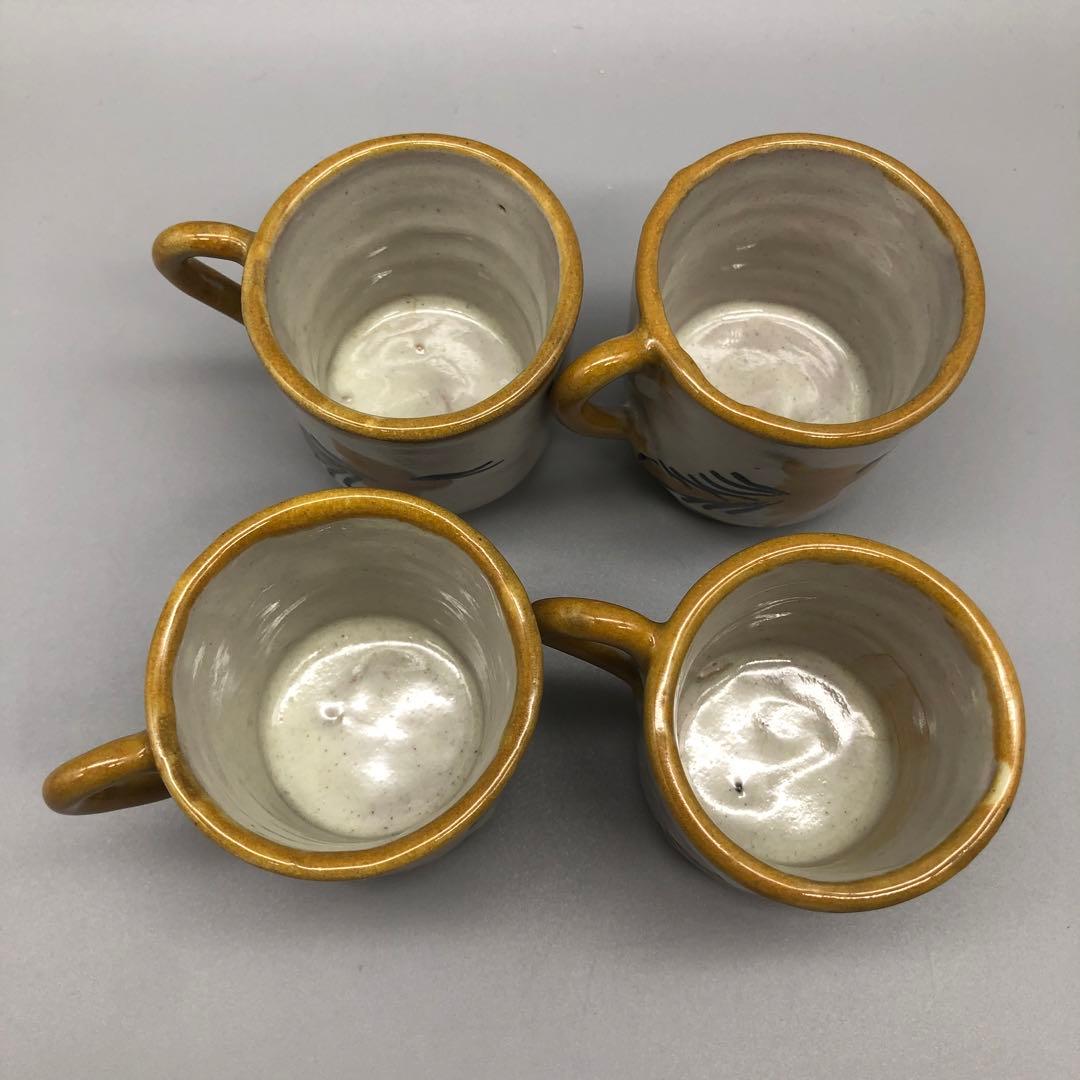 メキシコプエブラタラベラ焼ビンテージ陶器伝統工芸バード鳥カップ&ソーサー4客組