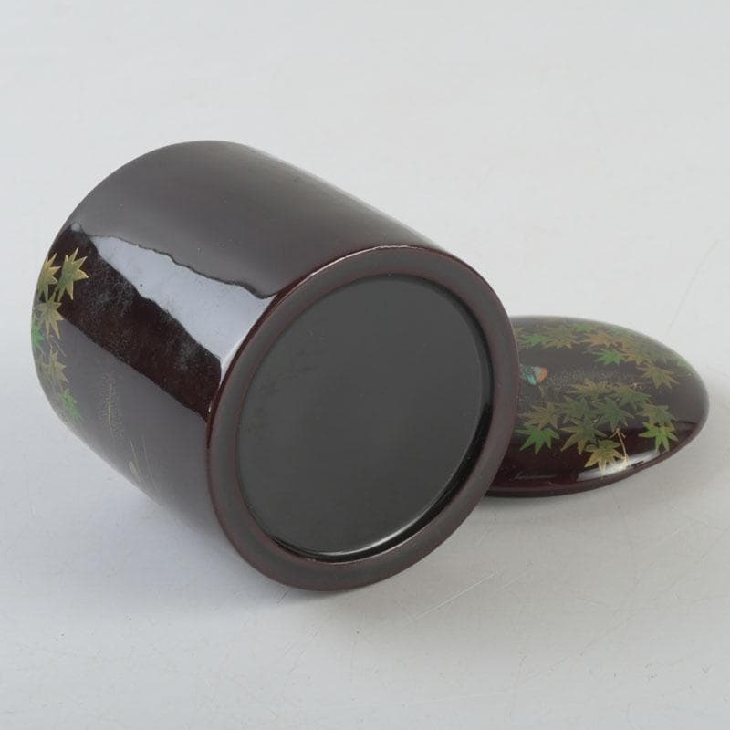 茶道具　越前塗師　中出松峰作　青楓に翡翠蒔絵　金輪寺　棗　共布共箱　V　9313