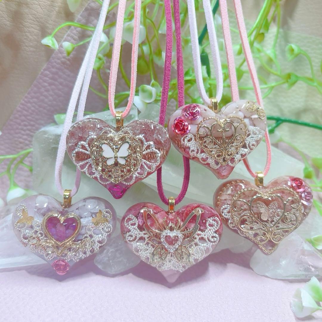 癒しのオルゴナイト❤️ピンクオパール＋アメジストのハート型♡