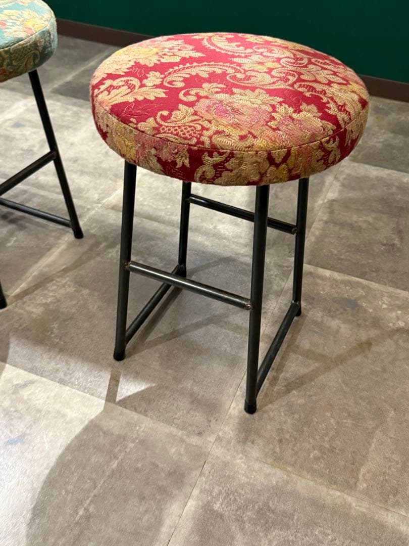 【レチェオ】花柄円形スツール　アンティーク風　オリジナル　6脚セット