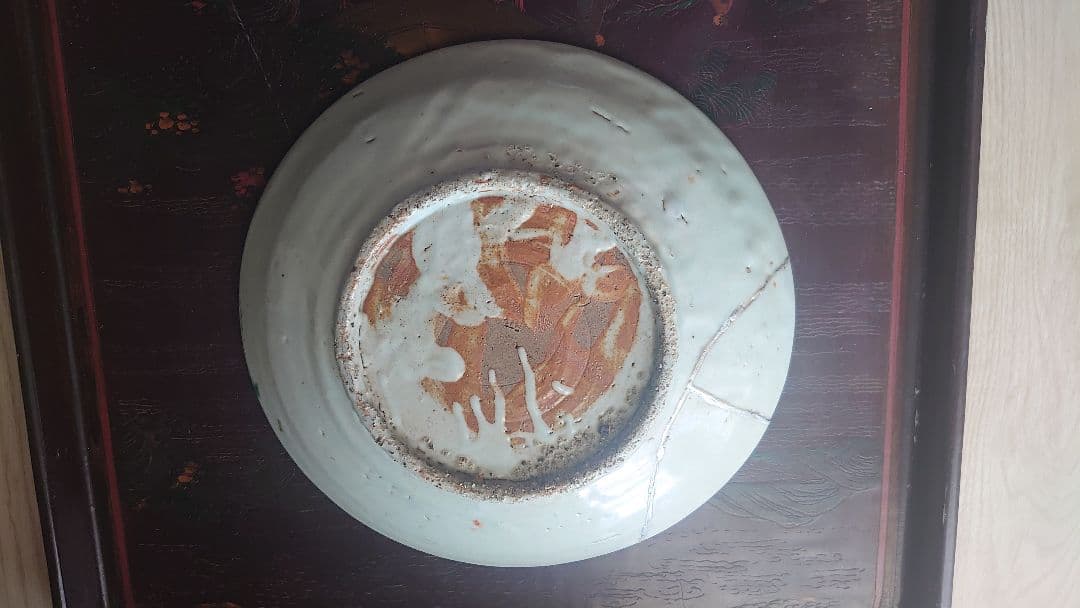 明末清初 呉須赤絵大皿 7寸 21cm 銀継ぎ