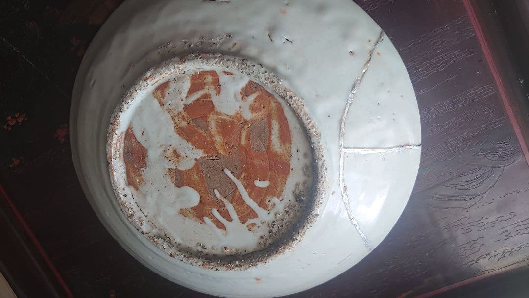 明末清初 呉須赤絵大皿 7寸 21cm 銀継ぎ