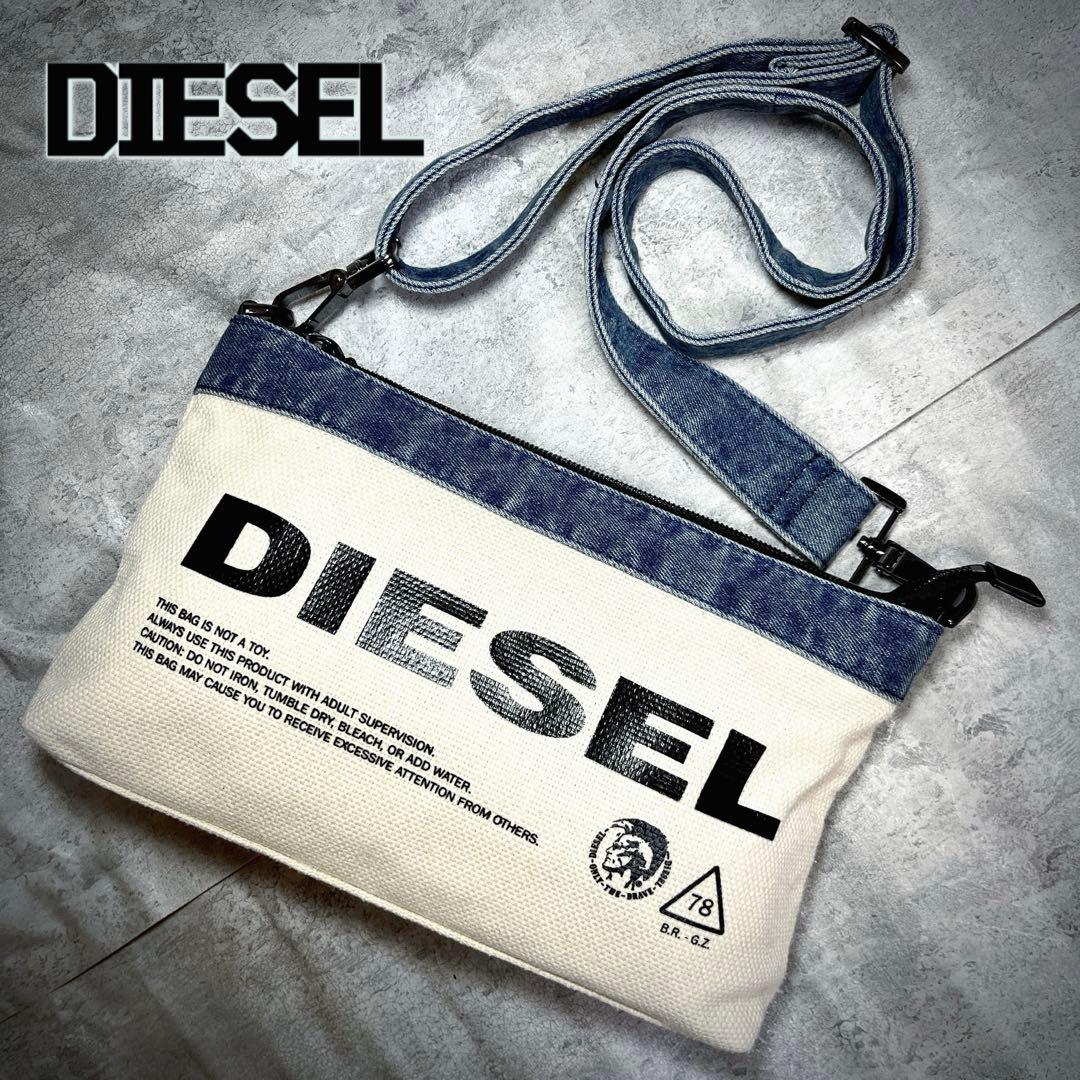 極美品 DIESEL デニム ショルダーバッグ キャンバス ロゴ ジップ y2k
