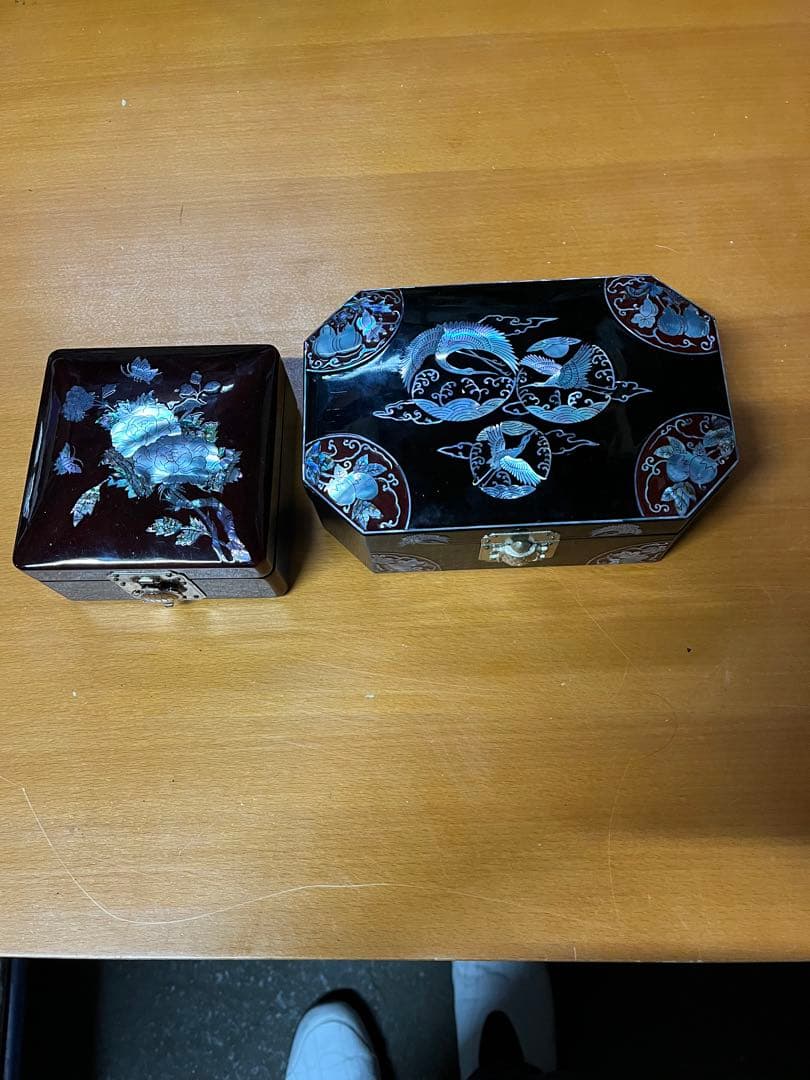 漆器 収納箱セット 花柄と鳥模様　アクセサリーケース　現状品