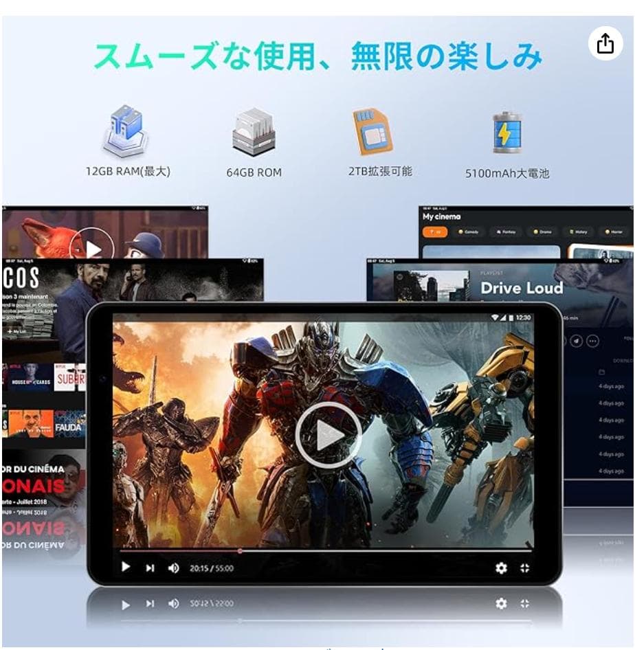 HAOVM M 8インチタブレット 12GB+64GB 8コアCPU