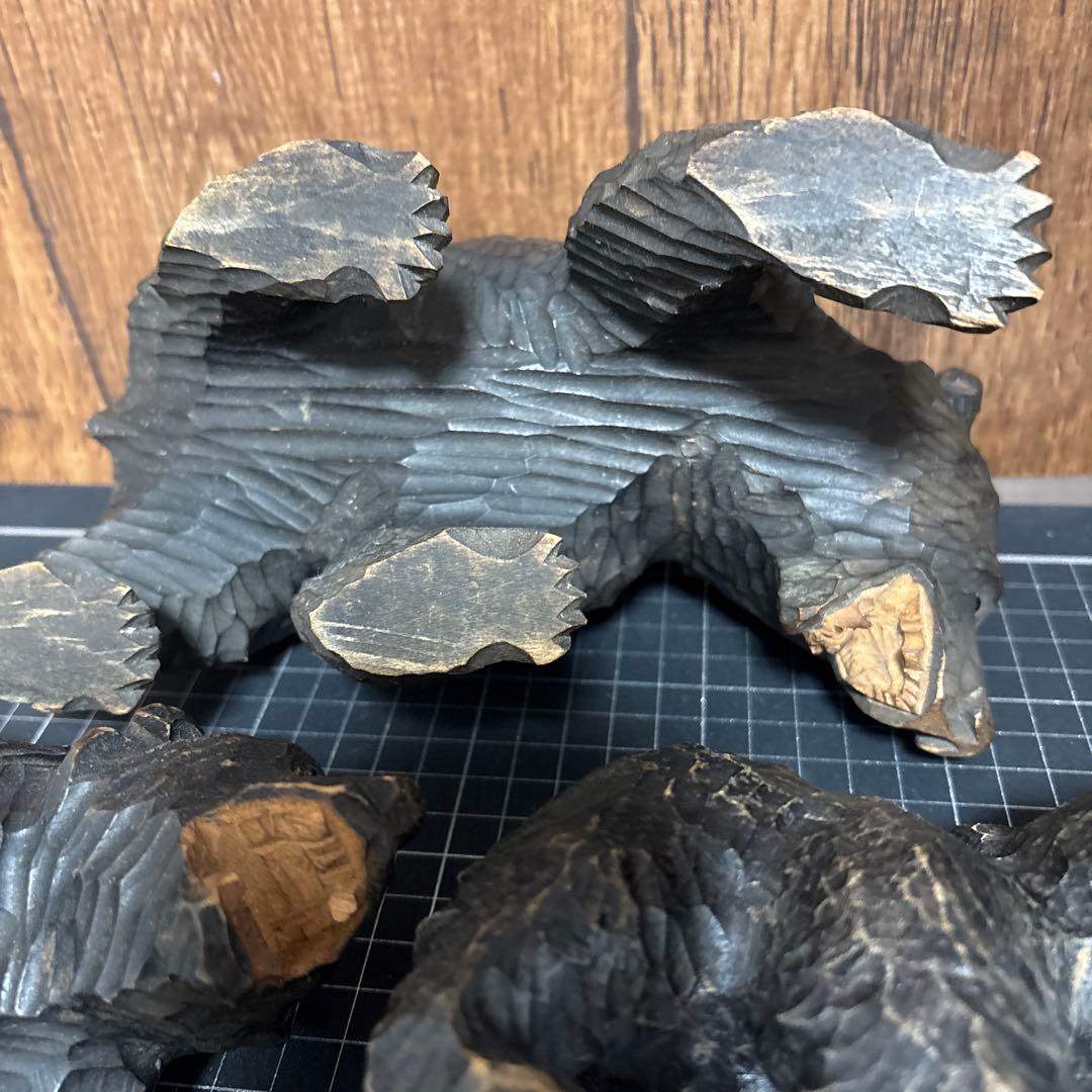 昭和レトロ 木彫りのくま ガラス目 小さめ 2体中くらい1体　計3点セット