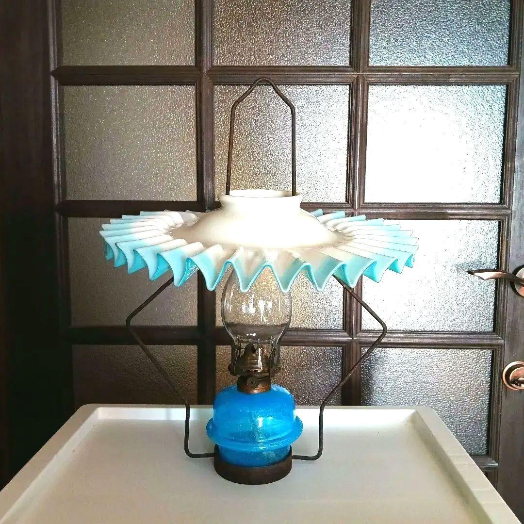 アンティークオイルランプ　　スカイブルー