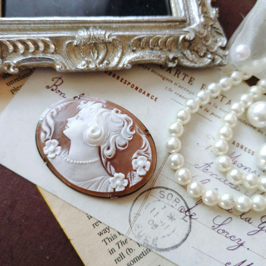 ITALY SILVER900 シェルカメオブローチ 貴婦人 楕円形 ペンダント