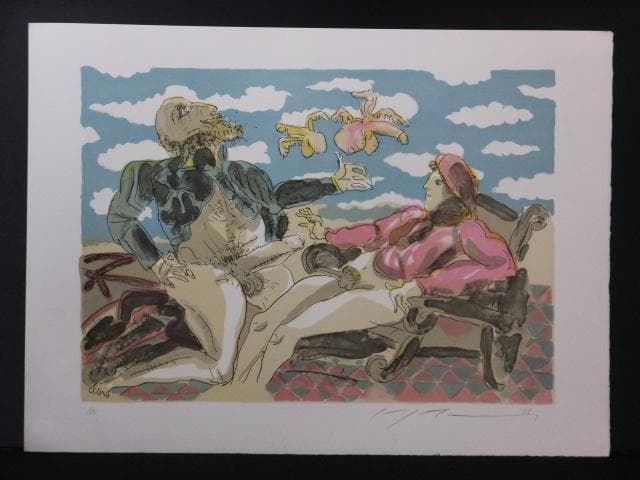 池田満寿夫　直筆サイン『おんな・おとこヨリ　逢い引き』リトグラフ 1010T