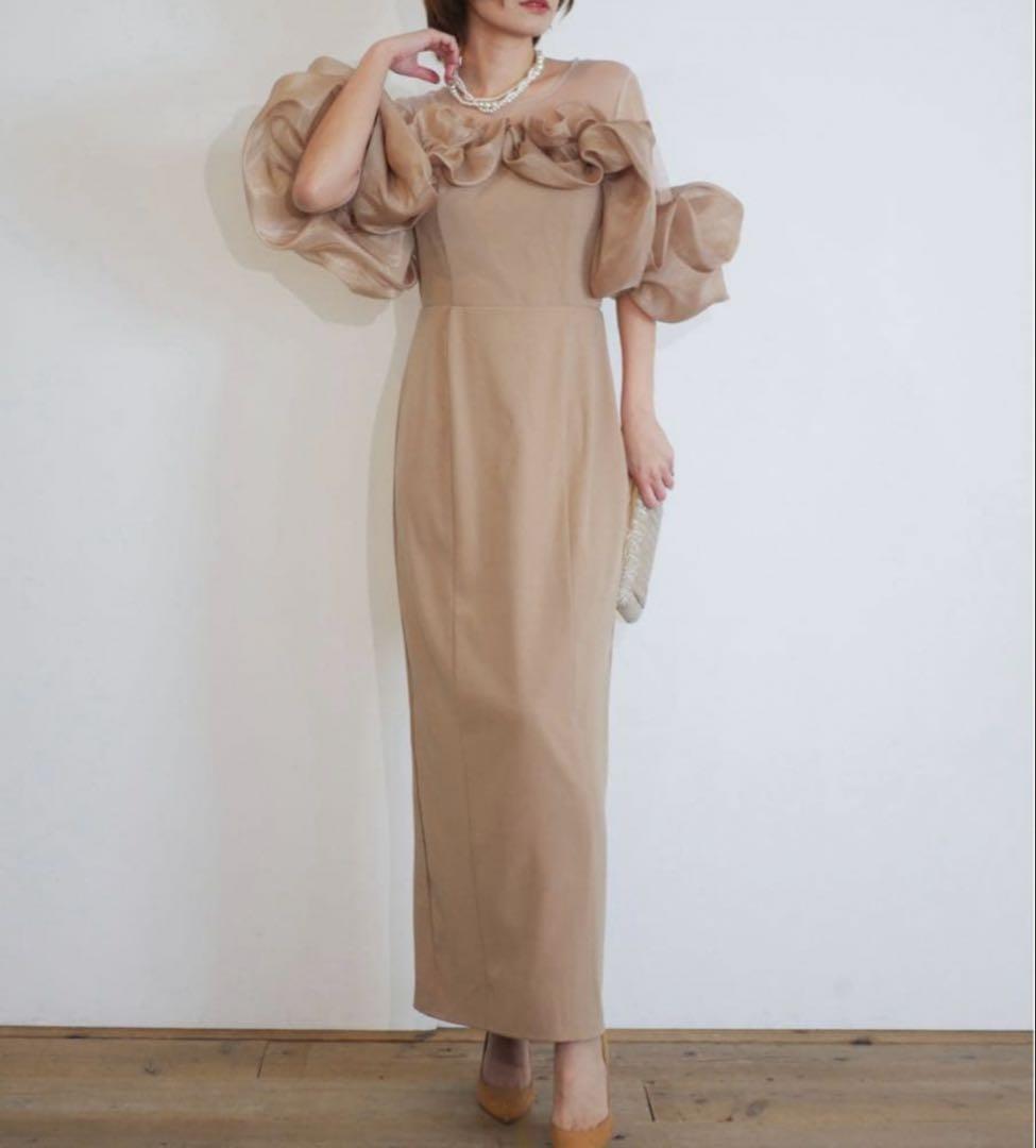 【実物着画あり】My shawty ドレス　お呼ばれ　結婚式　ベージュ