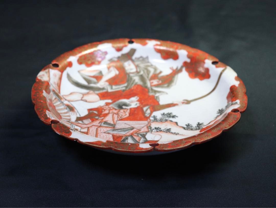 幕末〜明治初期　武士紋赤絵菓子皿　木箱付　送料込み0726