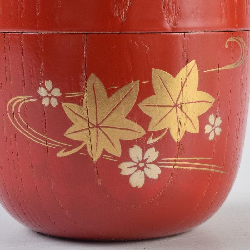 茶道具　朱塗　花草蒔絵　中棗　表千家即中斎花押　合わせ箱　V　8741