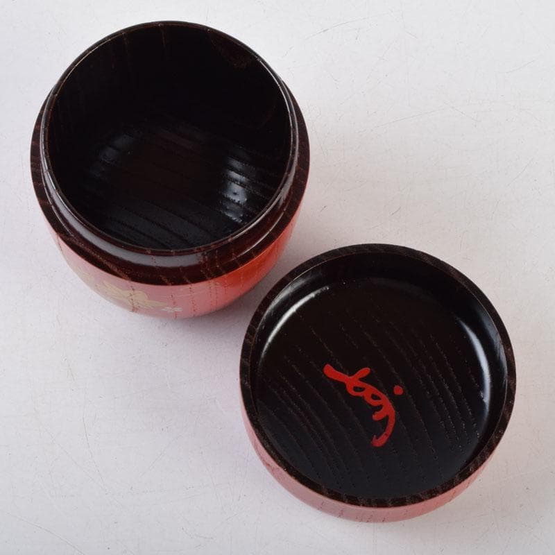 茶道具　朱塗　花草蒔絵　中棗　表千家即中斎花押　合わせ箱　V　8741