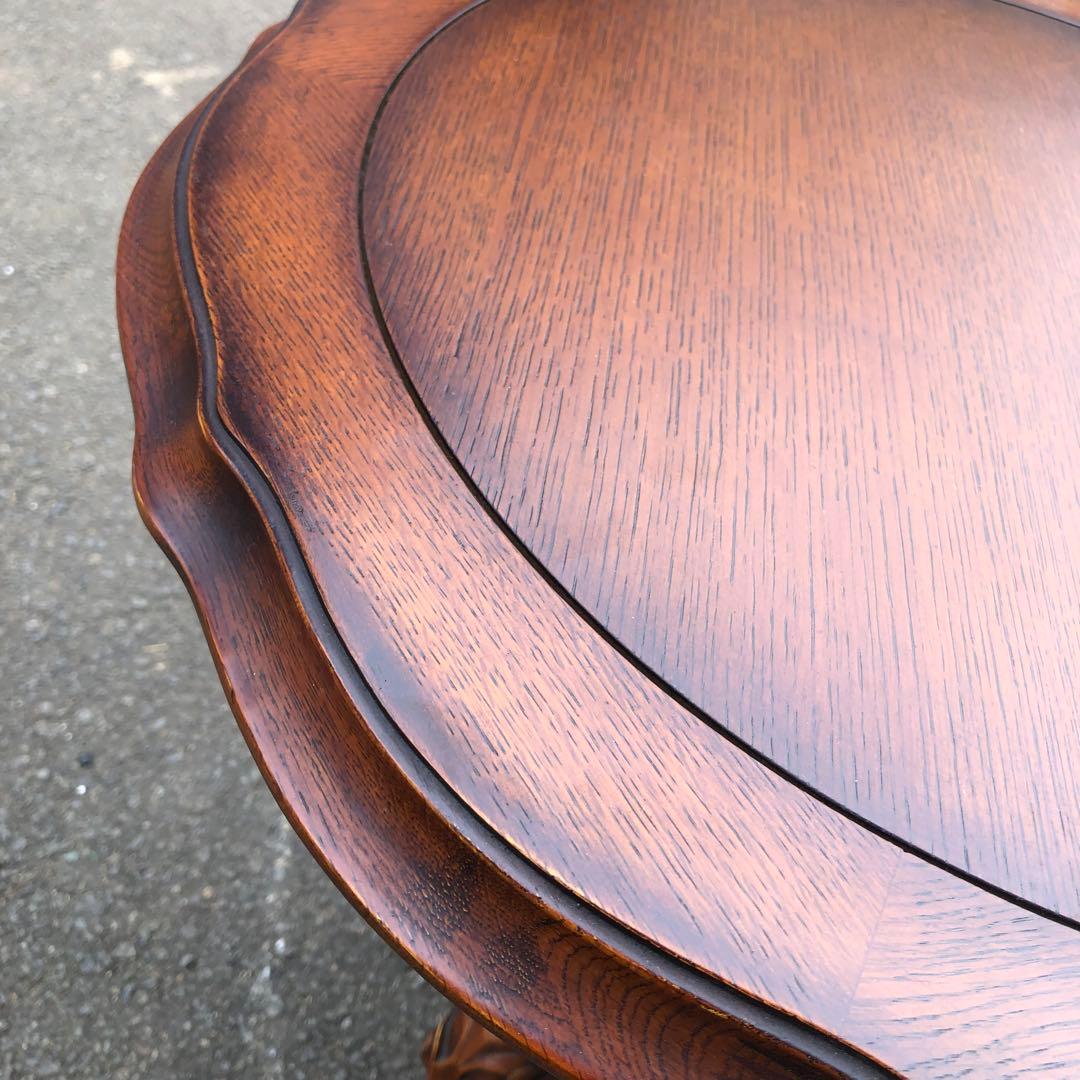 マホガニー無垢材 コーヒーテーブル アンティーク調木彫装飾 美しい木目のテーブル