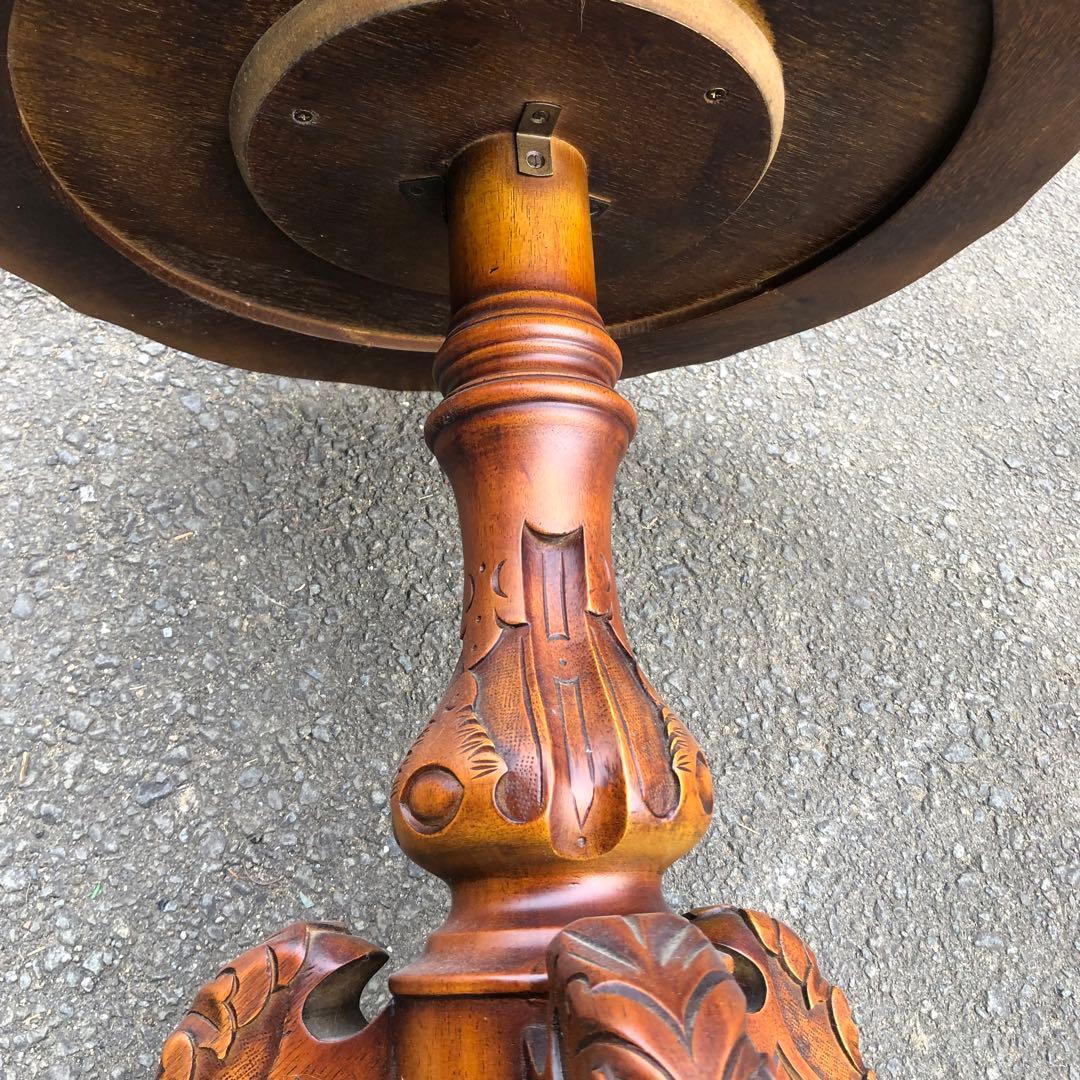 マホガニー無垢材 コーヒーテーブル アンティーク調木彫装飾 美しい木目のテーブル