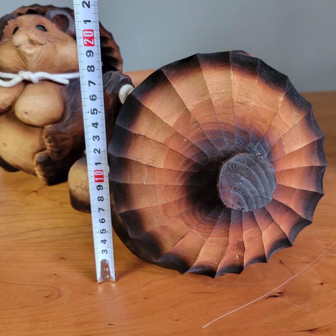 【匿名発送】木工品　たぬき　夫婦　縁起物　アンティーク　木彫り