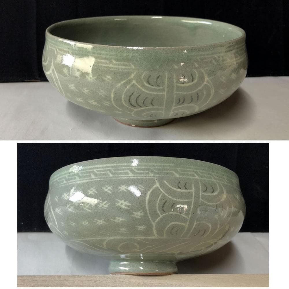 e1382 柳海剛 共箱 高麗青磁茶碗 柳根瀅 韓国人間文化財 茶道具