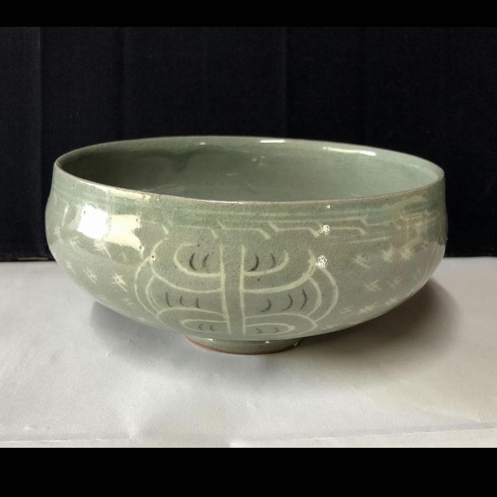 e1382 柳海剛 共箱 高麗青磁茶碗 柳根瀅 韓国人間文化財 茶道具