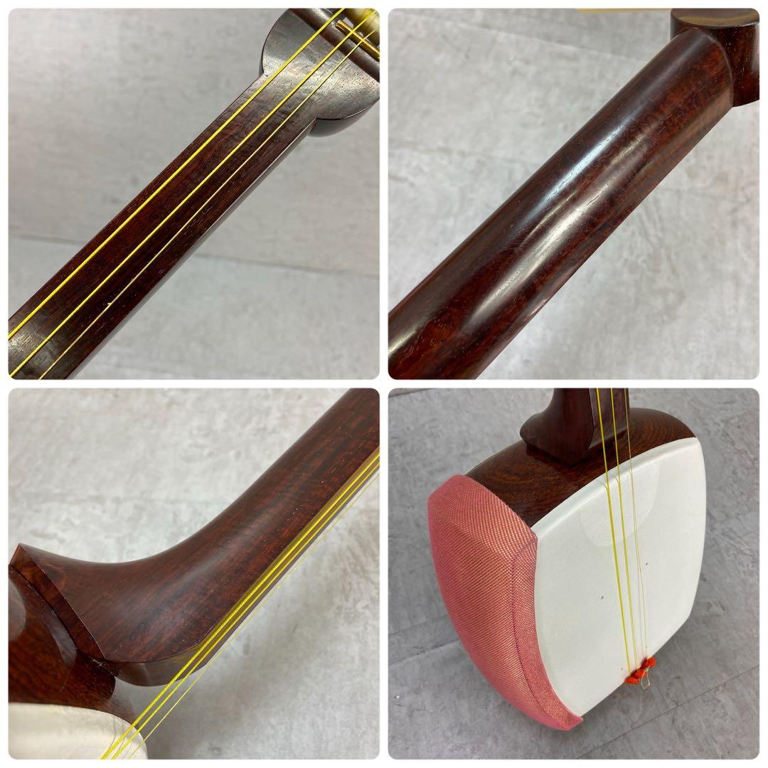 中棹地唄三味線　子持ち綾杉胴　棹紅木　沈みトチ　2枚溝金細　K刻印　総桐ケース