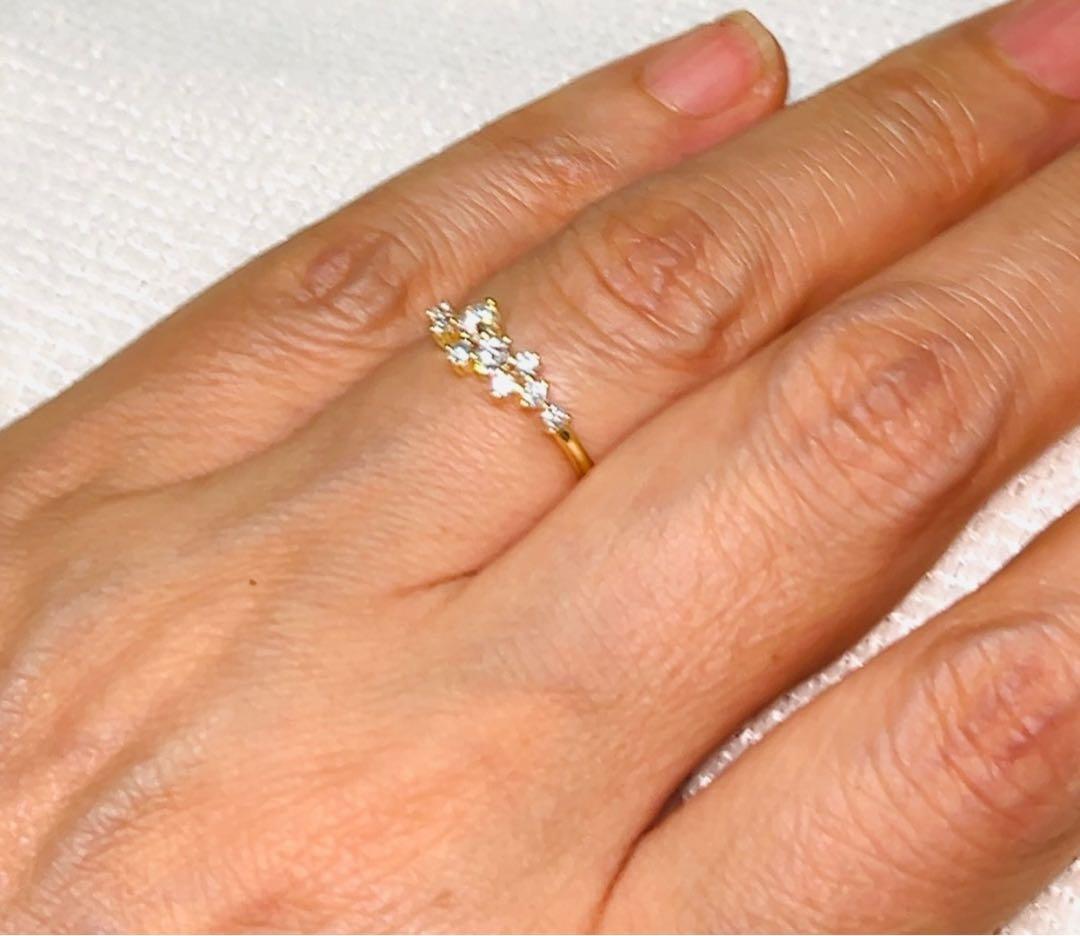 匿名配送　鑑別書　18kゴールド　9粒ダイヤモンドリング　アレルギー対応　新品