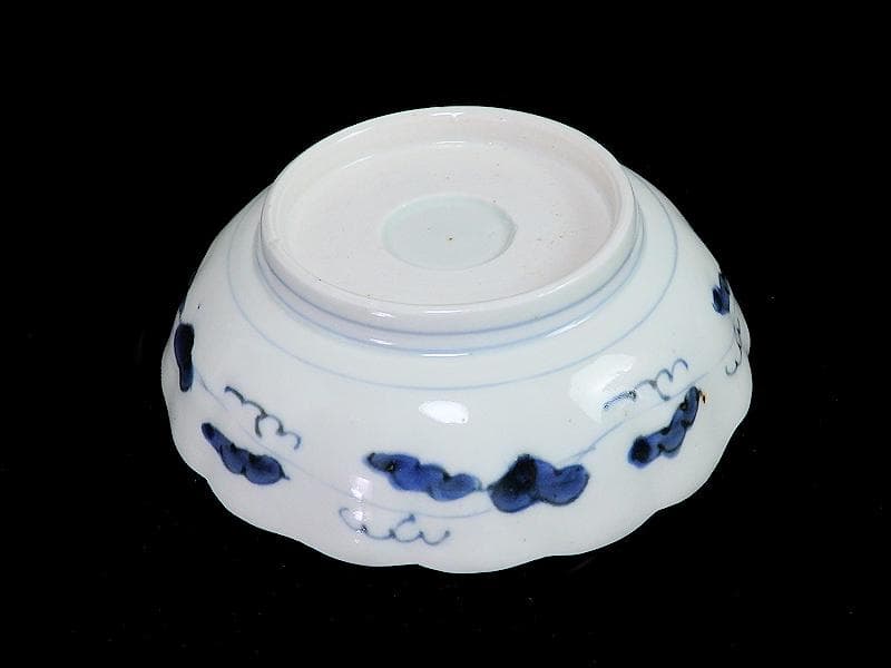 古伊万里　染付　丸紋　月に笹の図　膾皿　2客　江戸期　D810AS-BLb