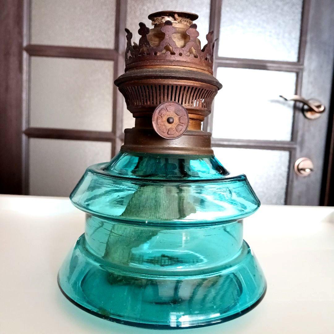アンティーク吊りオイルランプ　　ターコイズブルー