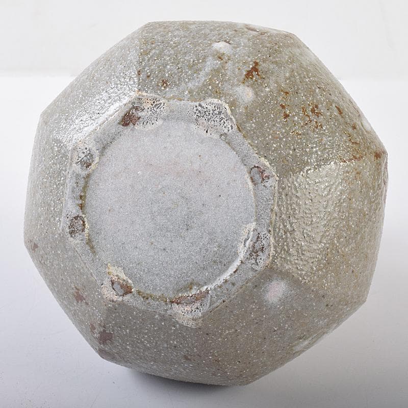 萬古焼　山本広巳作　輪花口　八角花入　共布共箱　V　R7981