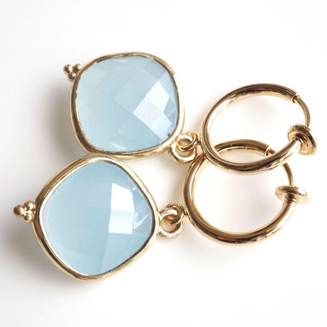 【はくとん( 'ω')ŧ‹\"ŧ‹\"】アクアマリンカルセドニーイヤリング