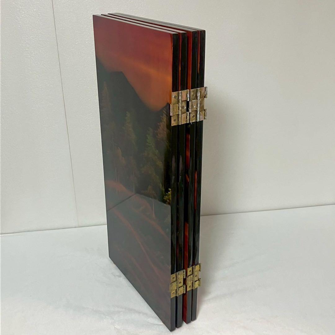 螺鈿細工 パテーション 衝立 「馬倒成功」 4連衝立 漆塗り 百頭馬柄 枕屏風